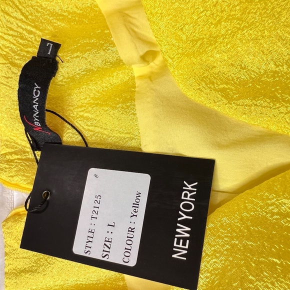 #A127 Nancy New York Yellow feminine flirty Puff Sleeve Ruffle Dress NWT  L - Picture 9 of 10